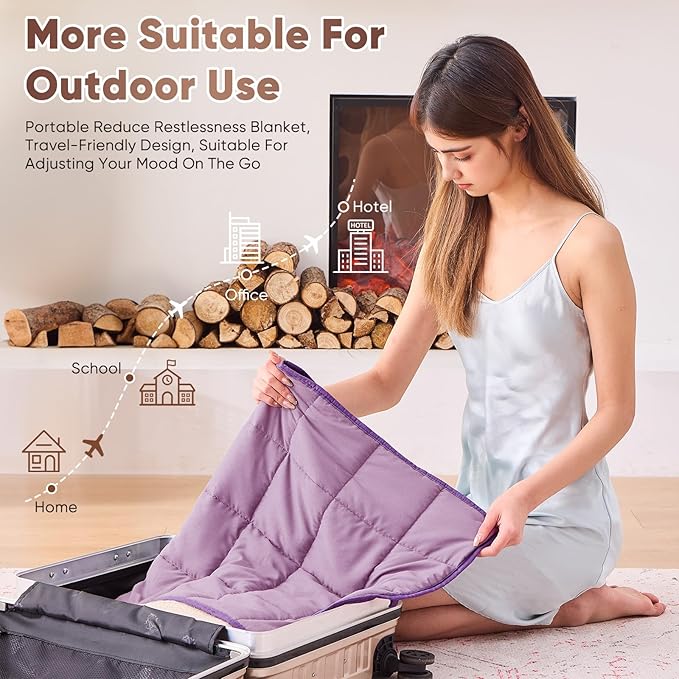 Purple Weighted Lap Blanket for Adults 5lbs, 24"x29" Cooling Heavy Blanket, Portable Travel Weighted Blankets, Soft Small Blankets for Sleeping