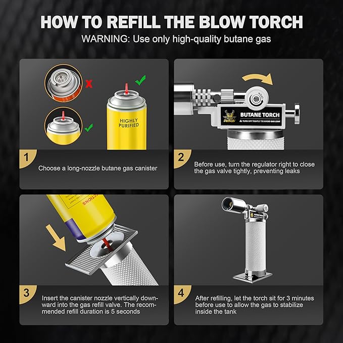 RAVS Butane Torch Lighter, Refillable Cooking Torch with Safety Lock and Adjustable Flame, Creme Brulee Torch for Baking, BBQ, White Mini Torch for Cooking, Gifts for Women, Butane Gas Not Included
