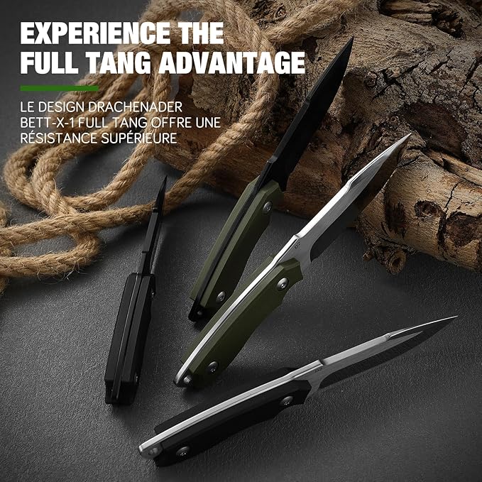 Small Fixed Blade Knife 7 inch Tactical Knife EDC D2 Steel with Kydex Sheath, G10 Handle, Clip Lock and Gift Box, Versatile for Horizontal and Vertical Carry