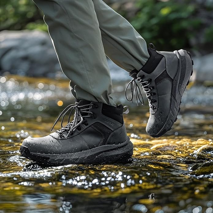 NORTIV 8 Men's Waterproof Hiking Boots Lightweight Outdoor Mid Trekking Leather Shoes DriftShield