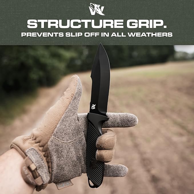WOLF-II Full Tang Survival Knife with Sheath and Multi Lok - Strong Tactical Fixed Blade - Made of D2 Steel - Bushcraft and Camping Knife - EDC Outdoor Knife with TPE Handle