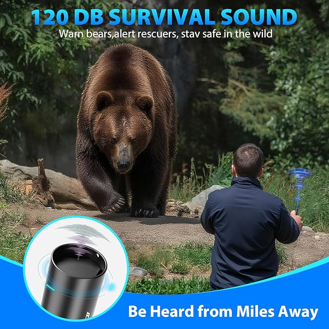Electronic Bear Air Horn,120dB Bear Whistle with Flashlight Bear Spray self Defense 40 feet Hiking Emergency Whistle Can Replace Bear Bell