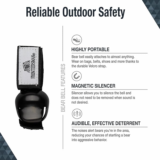 SABRE Frontiersman Bear Bell, Magnetic Silencer, Durable Hook and Loop Strap Attachment, Helps To Prevent Startling Bears While Hiking