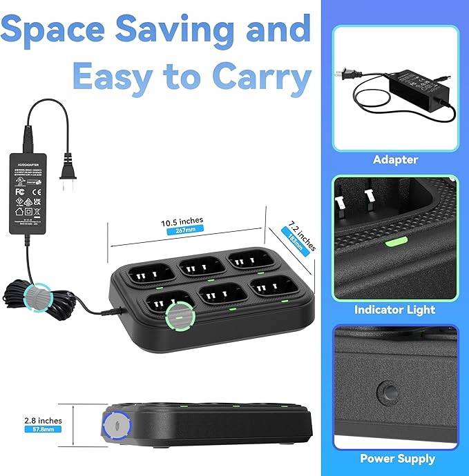 SAMCOM FPCN30A Radios Walkie Talkies Long Range Business Commercial Programmable UHF 2 Way Radios Two-Way Radio(6 Pack) with 6 Way Multi Gang Charger & Earpieces