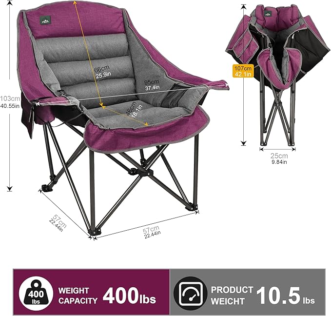 Northroad XL Heated Camping Chair, Oversized Heated Chairs,Portable Folding Heated Lawn Chair W/3 Control Levels for Outdoor Hiking, Picnics, Heavy-Duty 400-lbs Capacity, (Battery NOT Included)