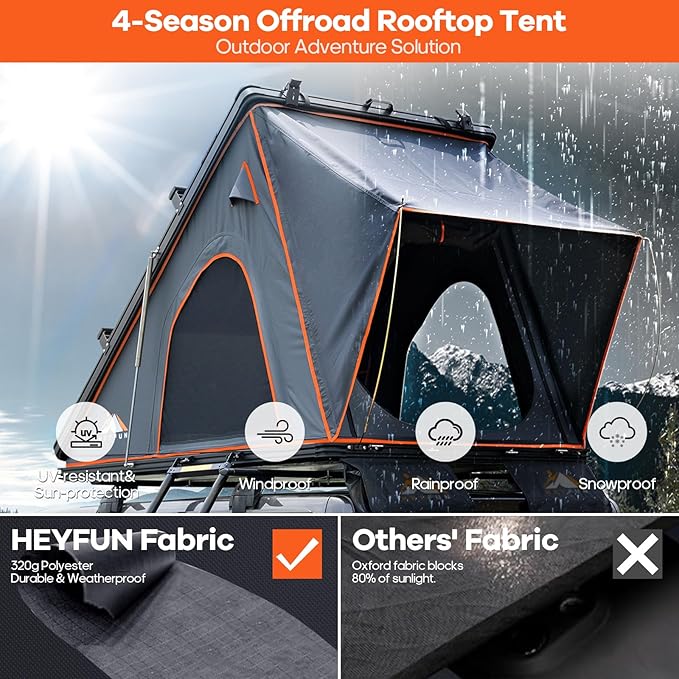 Explorer Pro Rooftop Tent Hard Shell with USB Outlet, Side Awning, Replaceable Netting Curtain&Luggage Racks for 4 Season Camping, Aluminum Pop Up 2-3 Person Roof Top Tent for Truck Jeep SUV Van