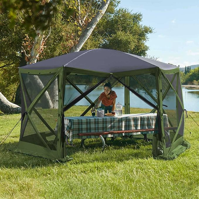 Lightspeed Outdoors Pop-Up 6-Sided Screen Shelter, Camping Gazebo, Green