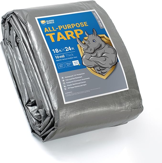 GUARD SHIELD Heavy Duty Tarp 18x24 Feet Silver/Black Multi Purpose Thick Waterproof Poly Tarp Cover 10mil