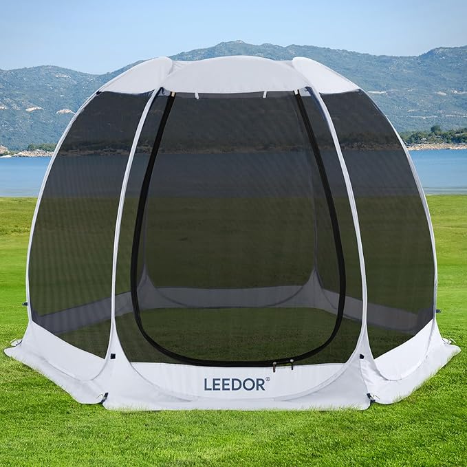 LEEDOR Pop Up Screen House, 6-10-15 Person Outdoor Screen Tent,Camping Screen Room with Carry Bag, Screened Gazebo with Mosquito Netting, Instant UV Resistant Sun Shelter for Garden, Patio, Backyard