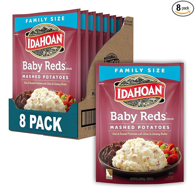 Idahoan Baby Reds Mashed Potatoes, Naturally Gluten-Free, 100% Real Idaho Potatoes, 8 servings per bag, 8 ounce (Pack of 8)
