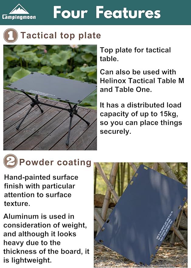camping moon Hard Top Plate Aluminum Alloy for Tactical Table One Black T-510-TB