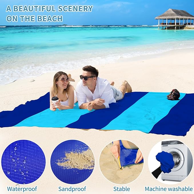 BYDOLL Beach Blanket Waterproof Sandproof 78''ร110'' Suits1-7 Adults Compact Lightweight Oversized Sand-Free Blanket Large Picnic Mat for Beach Travel Camping Hiking