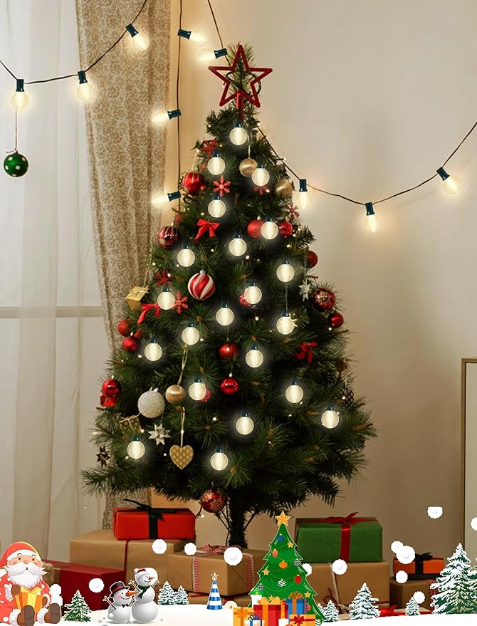 25FT G40 Frosted Christmas Lights,Globe Christmas Lights with 27 Frosted White Bulbs,Outdoor String Lights for Outside Indoor Garden Wedding Pergola Backyard Patio Xmas Tree Decor,Green Wire