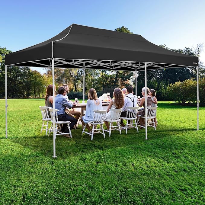 HOTEEL 10x20 pop up Canopy Tent for Parties Heavy Duty Easy Setup Party Tent,Outdoor Commercial Instant Gazebo for Wedding Event, with Roller Bag & Sand Bags,Upgraded Thick Hexagonal Legs,Black