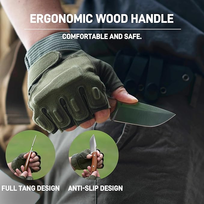 CJRB Mutt Fixed Blade Knife, 3.18" AR-RPM9 Steel Blade EDC Camping Knife with Wood Handle, Full Tang Hunting Survival Knives with Sheath, J1958 WD