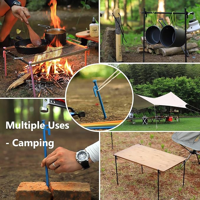 4Pcs Heavy-Duty Forged Steel Tent Stakes, 12in, with Storage Pouch – Ideal for Rocky Terrain, Snowfields, and Camping (4Pcs 12in Stakes Included) (Pink)