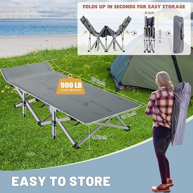 Slsy Folding Camping Cot for Adults with Pad, Padded Portable Sleeping Cots, Camp Bed with Carry Bag for Outdoor Travel, Beach, Hiking