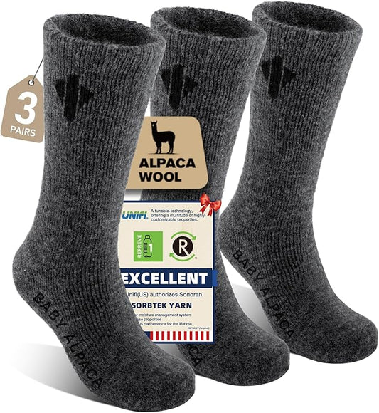 Alpaca Socks for Men and Women, Heavyweight Thermal Thick Warm Alpaca Wool Boot Sock for Hunting, Hiking, Moisture Wicking