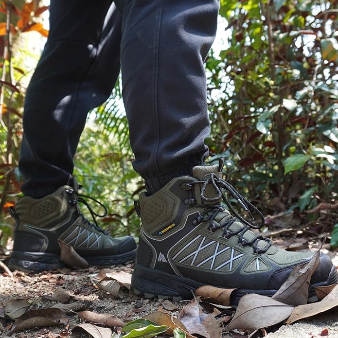 Queday Men's Hiking Boots Waterproof Outdoor Lightweight Trekking Shoes Ankle High Boots