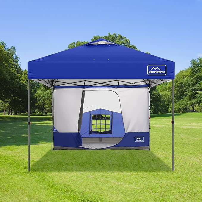 KAMPKEEPER Side Tent for 10 x 10 ft Pop Up Canopy, Easy Setup Gazebo Attachment, Camping Tent Blue (Canopy and Bracket NOT Included)