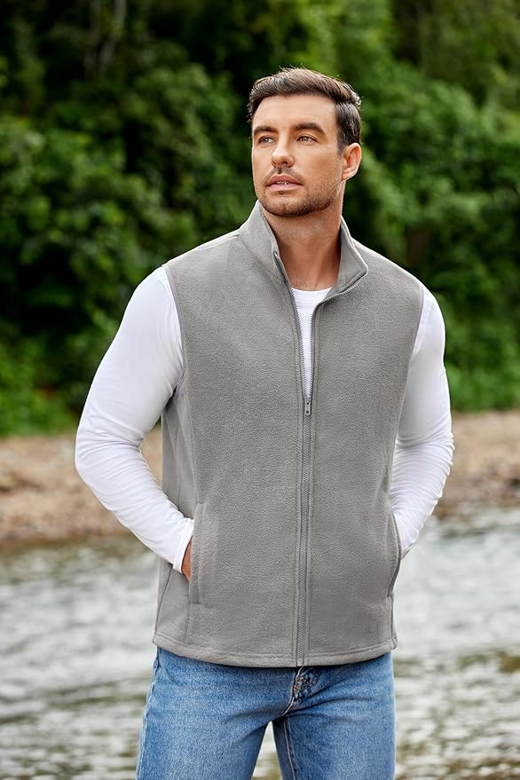 COOFANDY Mens Polar Fleece Vest Lightweight Sleeveless Jacket Warm Zip up Outerwear Vests with Zipper Pockets for Hiking