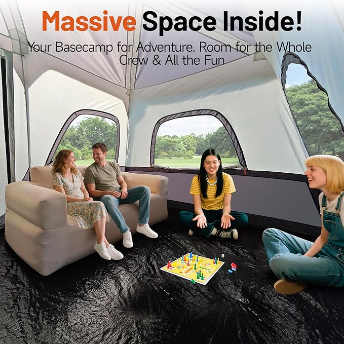 Family Camping Tent for 8-12 People, 2-Minute Instant Setup with 2 Room Dividers, Waterproof Windproof Ventilated, Easy Carry for Outdoor Camping Hiking Picnic