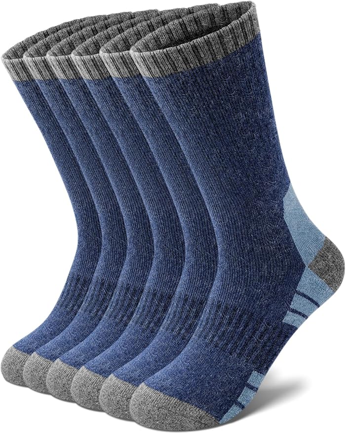 Senker Fashion Merino Wool Hiking Socks for Men, Warm Crew Socks W/Cushion Moisture Wicking for Trekking Work Outdoor