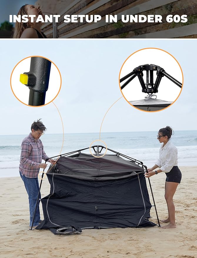 KingCamp Instant Shower Tent, Portable Superior Stable Privacy Shelter, 2 Large Rooms Outdoor Toilet Tent with Floor for Beach, Camping & Hiking, Setup in Under 60s