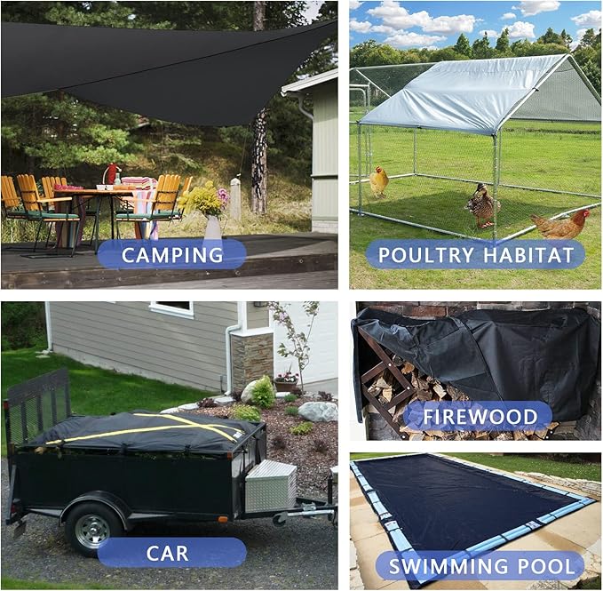 6.5x7Ft Waterproof Canvas Tarp Black,Heavy Duty Multipurpose Oxford Tarpaulin Cover for Canopy Tent, Roof, Boats, Pool, Woodpile, Robust, Rip & Tear Proof, 20mil