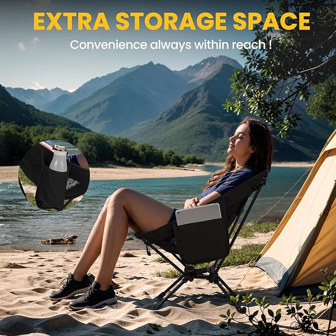 Overmont Ultralight Portable Camping Chair- Lightweight Folding Backpacking Chair, Support up to 330Lbs Compact Beach Chair for Adults with Carry Bag for Backpack Hiking Fishing Outdoor Camp Travel