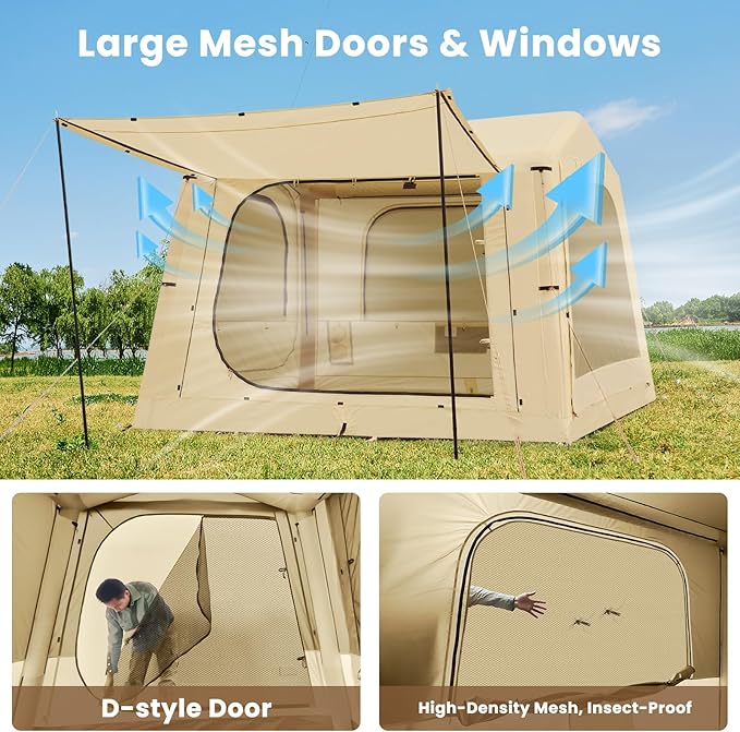 Inflatable Tents for Camping, Blow Up Tent with Hand Pump, Easy Setup InflatableTent 4 Season Tent, Waterproof Oxford Air Glamping Tents for Camping Adult 4/6/8 Person