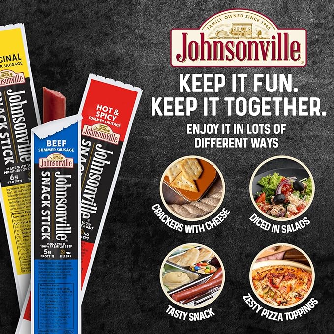 Johnsonville Summer Sausage Snack Sticks - Dairy Free, Gluten Free Protein Snacks, Jerky Snack Packs - Beef, 1 oz., 24-Pack
