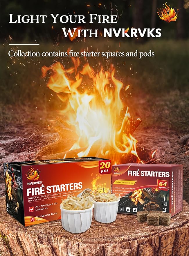 Fire Starter, Easy-Burning Fire Starter Squares for Wood Stoves, Campfires, Grill Pit and Fireplace, Natural & Waterproof BBQ Fire Starters, 64 Mini Square