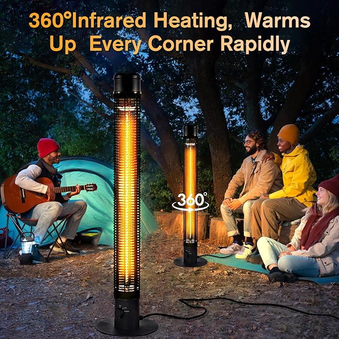 Patio Heaters for Outdoor Use, 45" 1500W Outdoor Electric Heaters, Large Standing Infrared Outdoor Heaters for Patio, Carbon Fiber Radiant Heater for Yard, Garage, Home