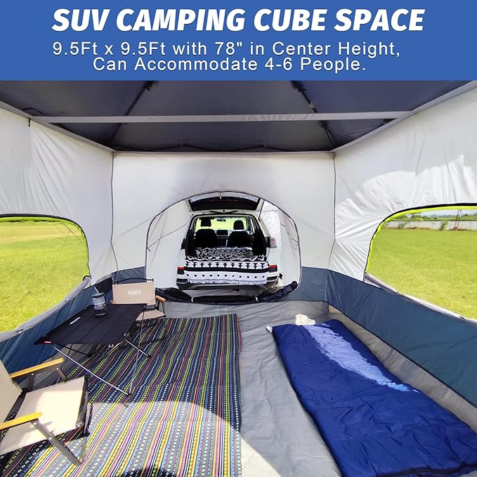 UNP Car Square Tent - Inner Tent for 10' x 10' Canopy into Camping Cube Cabin - Connect Car Tailgate Cabin Vented Roof - Dark Blue (Canopy Pole/Shelter NOT Included)