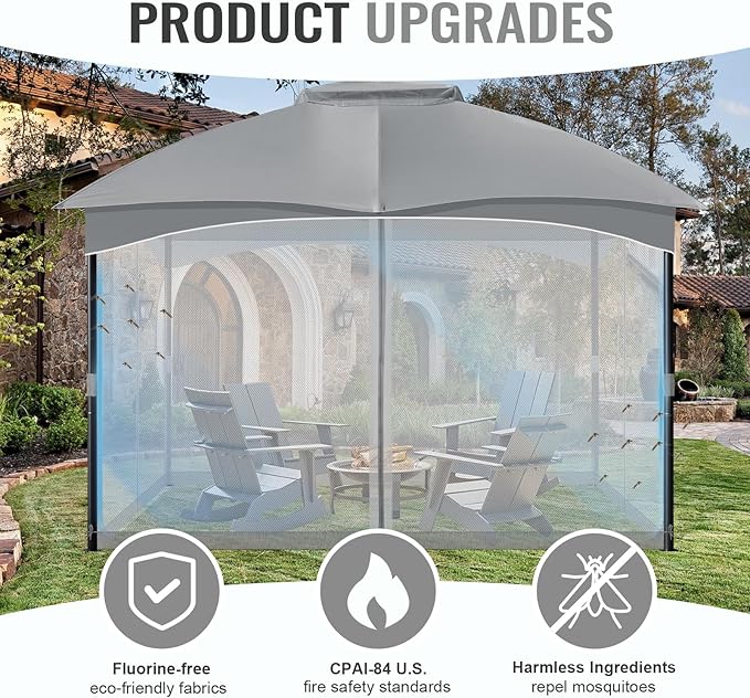 COWVIE Gazebo Replacement Netting Screen, 10' x 12' Universal Gazebo 4-Panel Mosquito Sidewalls with Double Zippers for Outdoor Patio (Only Netting)