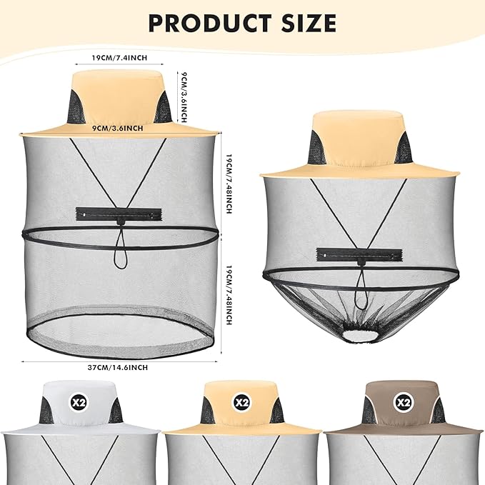 Sureio 6 Pcs Mosquito Net Hat with Zipper, Sun Netting Cap Beekeeping Fly Protection Mesh Mask Hat Mosquito Face Cover for Men Women Outdoor Lovers Fishing Hiking Gardening Camping Beekeeping
