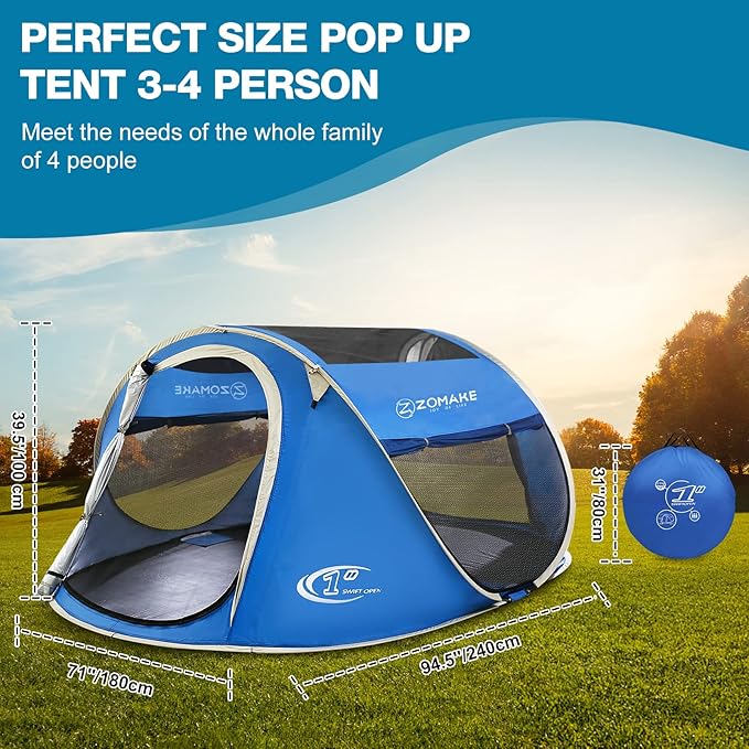 Easy Pop Up Tent 2-4 Person Waterproof - Pop-Up Camping Tents Automatic Tent Throw Pop Up Instant Flip Pop Tent for Camping,by ZOAMKE