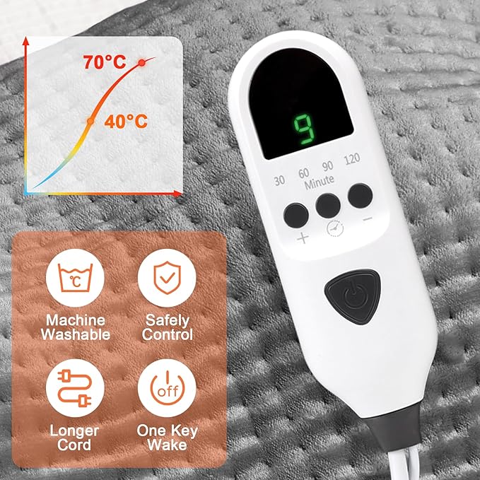 Heating Pad for Back & Period Cramps Relief, Electric Heat Pad for Neck and Shoulder, 9 Adjustable Heat, Machine Washable,Birthday Christmas Gifts for Women Men Mom Dad (Grey, 12" x 24")