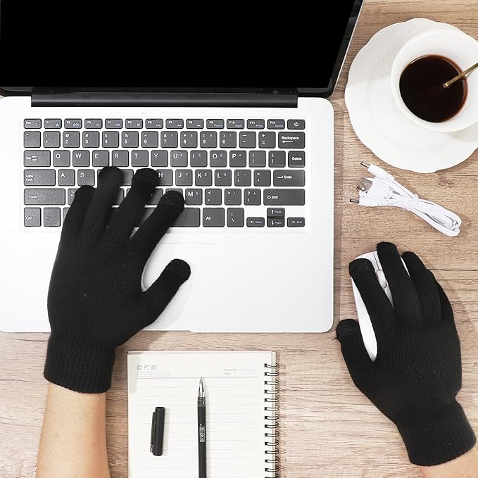 Bencailor 2 Pairs Usb Winter Heated Gloves Mitten Hand Washable Knitting Touchscreen Laptop Gloves