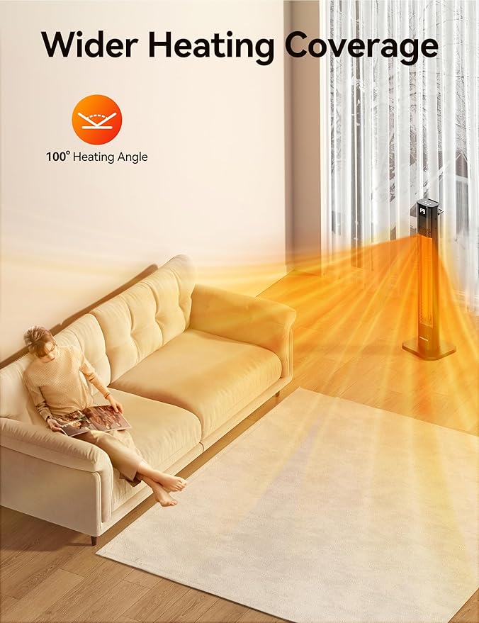 VAGKRI 42" 1500W Electric Outdoor Infrared Heater with Remote, 9 Heat Levels, 24H Timer, 1S Fast Heating, IPX5 Waterproof Tower Space Heater for Home, Office, Patio, Garage