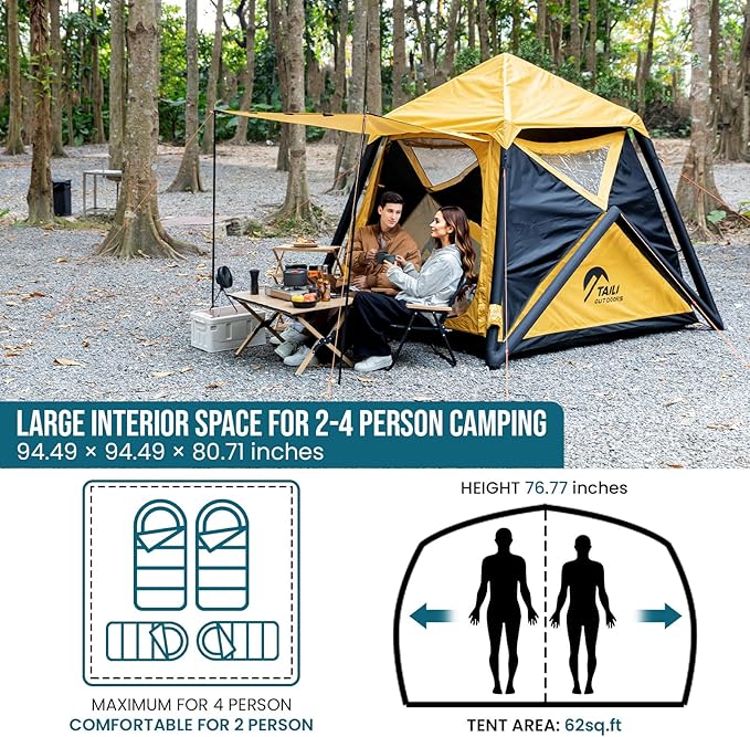 TAILI Inflatable Blow Up Tent for Camping with Hand Pump for 2/3/4/6 Person, Easy Setup Outdoor Inflatable Oxford Waterproof Air Tent House for Family Camping Adult