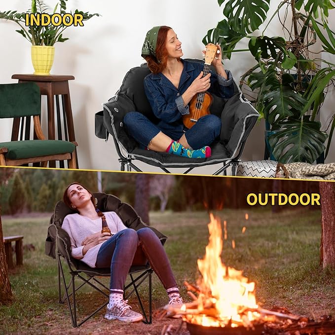 NAIZEA Heated Camping Chair, Oversized Heated Folding Outdoor Chair for Adults with 3 Heat Levels, Portable Foldable Patio Lounge Chair for Sports Outdoors Camp, Battery NOT Included