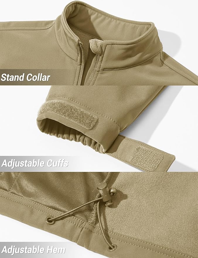 TACVASEN Men's Lightweight Softshell Jacket Fleece Lined Waterproof Tactical Rain Zip Up Winter Coat Windbreaker Casual