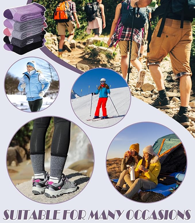 DYW Womens Merino Wool Hiking Socks Thermal Warm Winter Boot Crew Socks Cushion Work Walking Gift Socks 5 Pairs