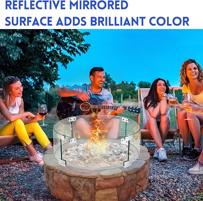 Fire Glass for Fire Pit, 1/2 Inch White Reflective Firepit Glass Rocks for Firepit Table, Outdoors and Indoors Fireplace, 20 Pounds