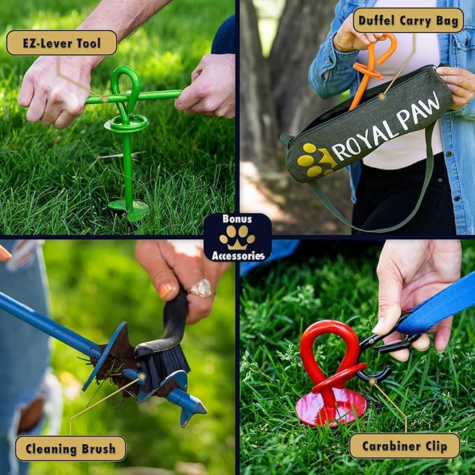 ROYAL-PAW Dog Tie Out Stake - for Large Dogs up to 210 lbs - Heavy Duty Dog Stake for Yard, Beach & Camping Outside - Best in Ground Anchor for a Dog Cable, Leash, Lead Tether (Green)