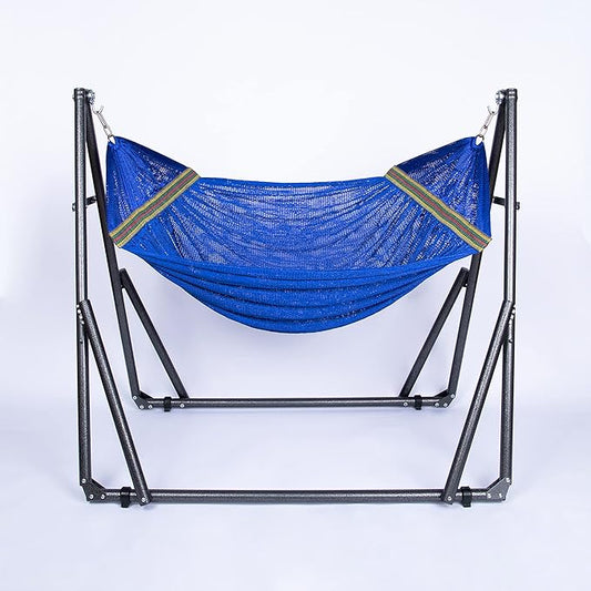 2 in 1 Hammock and Swinging Chair with Collapsible Steel Stand 450 lbs Capacity- Carrying Case, Portable & Adjustable, Perfect for Camping Beach Summer Patio, EZ Daze Foldable Hammock with Stand-Navy