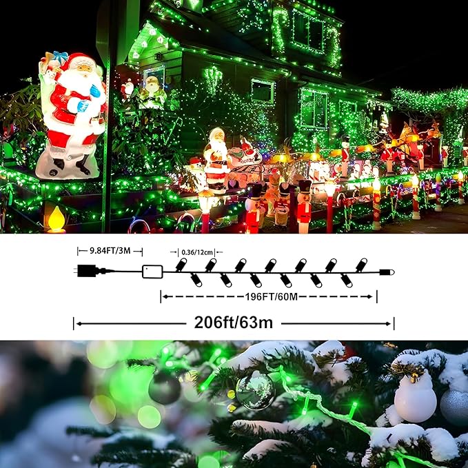 XURISEN 200FT Super Long String Lights, 500 LED 8 Modes & Memory Timer Plug in Twinkle Fairy Lights Decor for Home Xmas Party Wedding