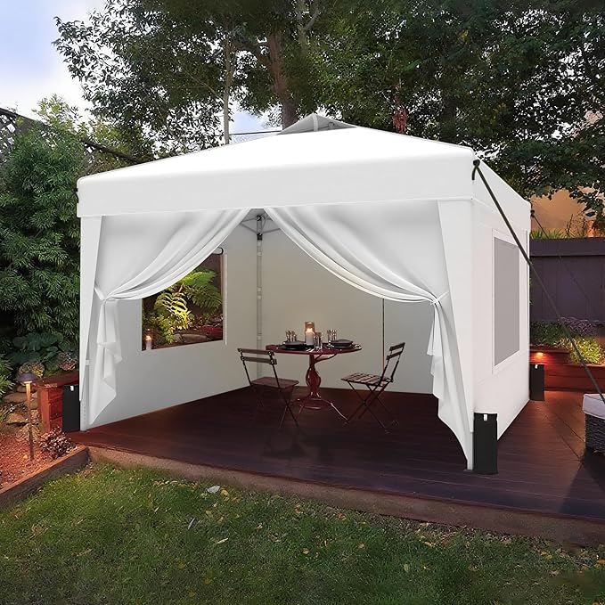 SANWAY 10x10 Pop Up Canopy Tent with Sidewalls x 4 – Easy Setup Canopy Tent, Waterproof, UV-Resistant, Portable with Carry Bag for Outdoor Events, Camping, and Backyard Parties – White